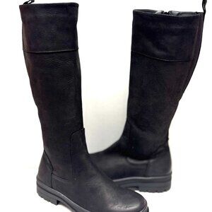 MIZ MOOZ NUBUCK LEATHER TALL BOOTS FULL SIDE ZIP 37EU BLACK / 7US NEW # Z-141